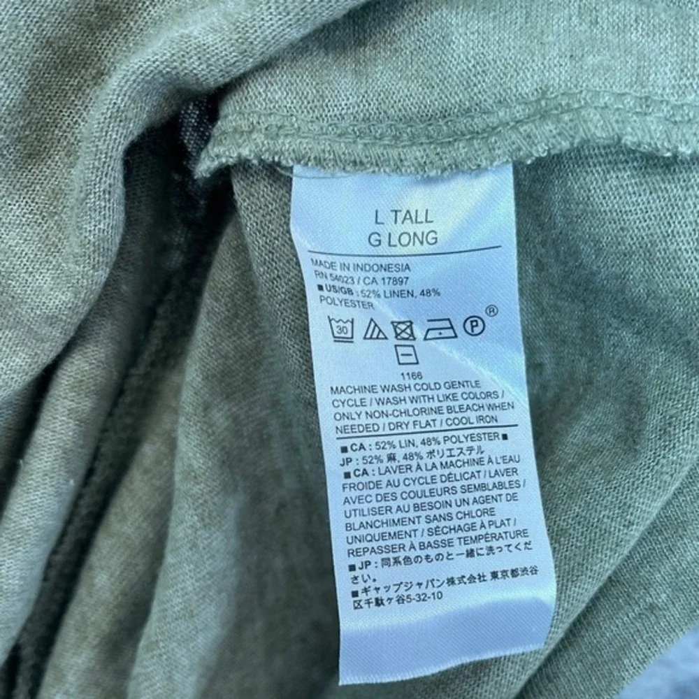 Banana Republic Men LT Polo Shirt‎ Green Linen Blend V-Neck Johnny Collar Preppy